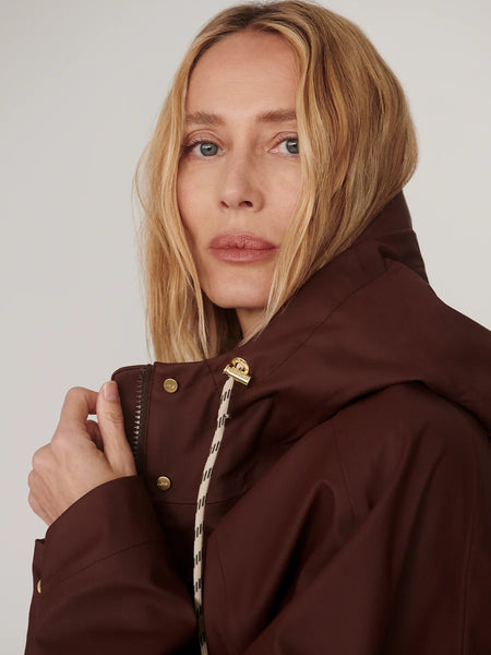 Varley Tovera Long Rain Jacket in Mahogany