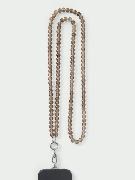 Tutti Ritual Long Bead Phone Lanyard in Smokey Quartz Glass