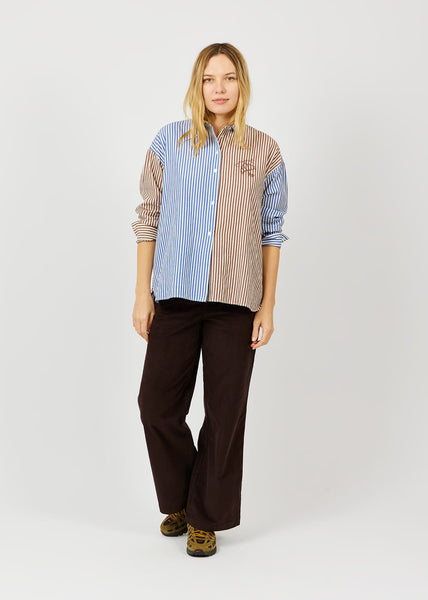 Arsene et Les Pipelettes Two-Colour Striped Shirt in Brown Cobalt H26WB29