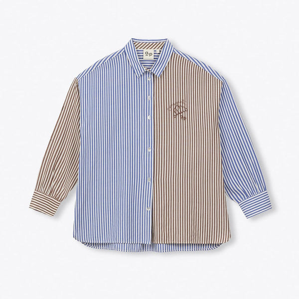 Arsene et Les Pipelettes Two-Colour Striped Shirt in Brown Cobalt H26WB29