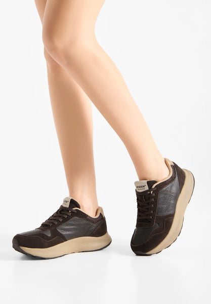 Woden Mathilde Runner Leather Trainer in Chocolate