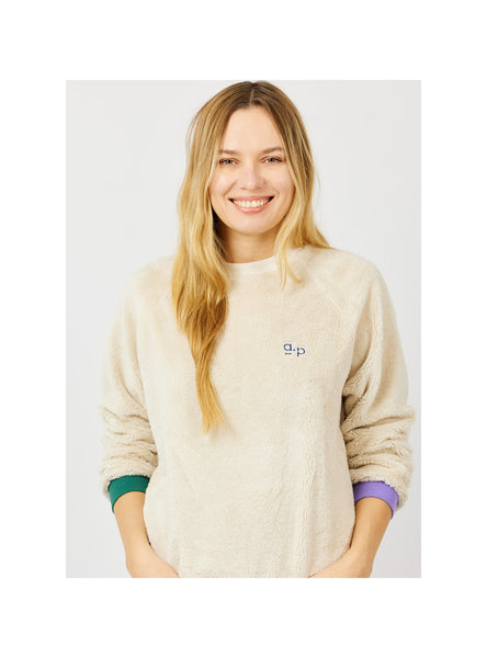 Arsene et Les Pipelettes Tricolour Sherpa Sweatshirt in Beige H26WS80