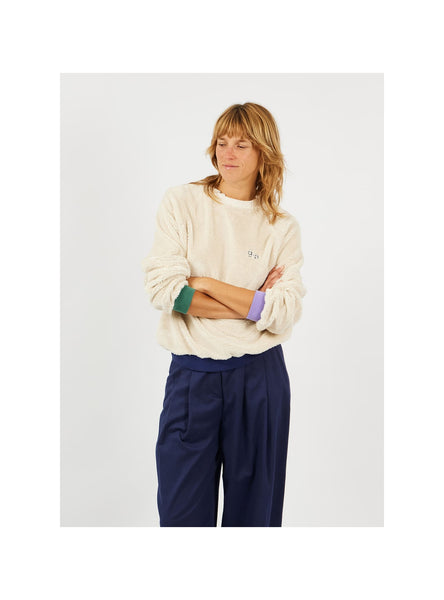 Arsene et Les Pipelettes Tricolour Sherpa Sweatshirt in Beige H26WS80