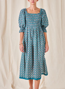 MABE Ibby Print Shirred Midi Dress