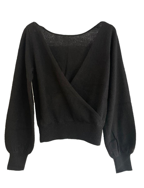 Brodie Cashmere Low Back Wrap Jumper in Black
